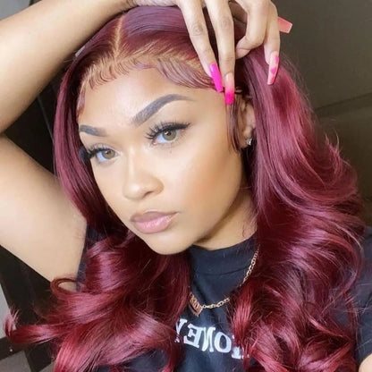 Lace Front Human Hair Wigs Red Color