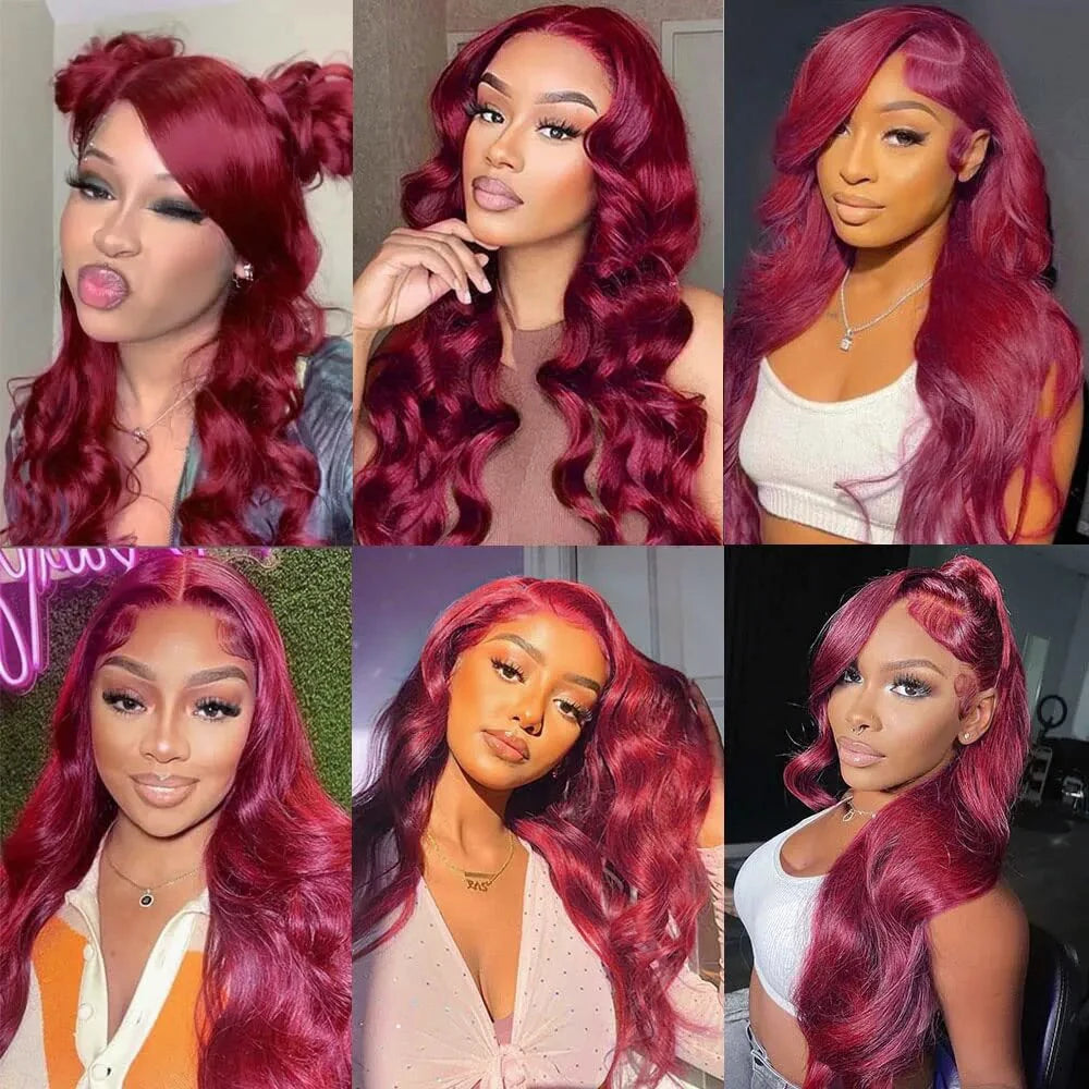 Lace Front Human Hair Wigs Red Color