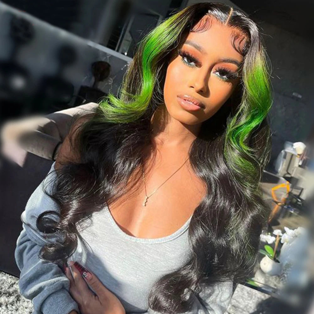 Highlight Green Body Wave Lace Frontal Wigs