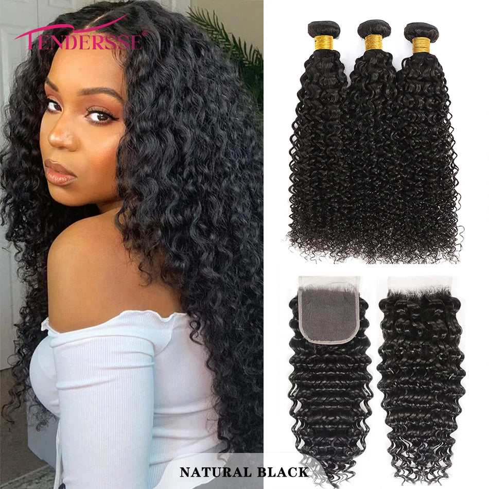 Curly Bundles With Closure Afro Bohemian