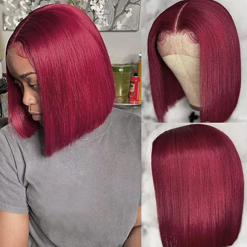 Lace Burgundy Short Bob Wig Human Hair