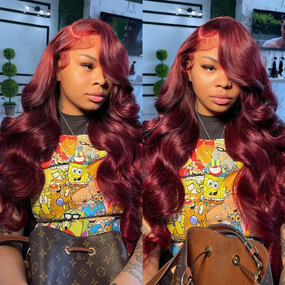 Lace Front Human Hair Wigs Red Color