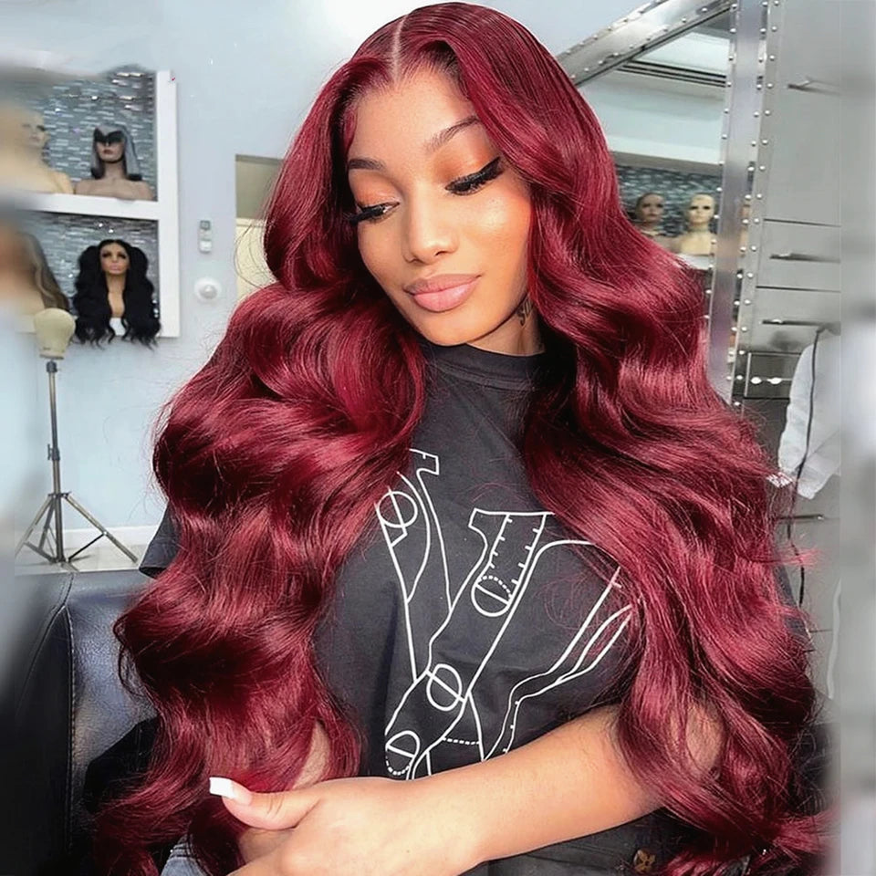 Lace Front Human Hair Wigs Red Color