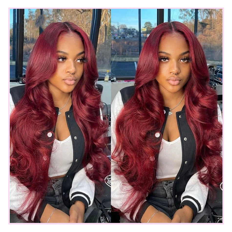 Lace Front Human Hair Wigs Red Color