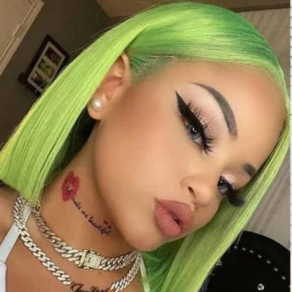 Lime Green Lace Bob Wigs Human Hair Wigs Brazilian