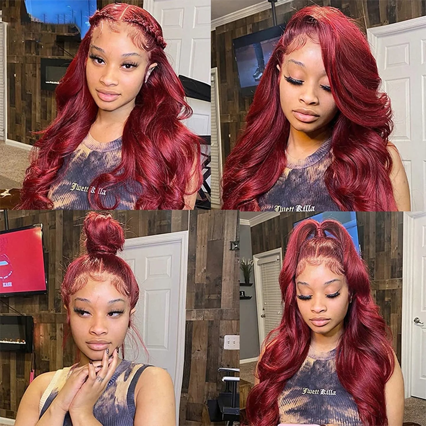 Lace Front Human Hair Wigs Red Color