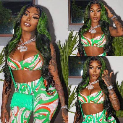 Highlight Green Body Wave Lace Frontal Wigs