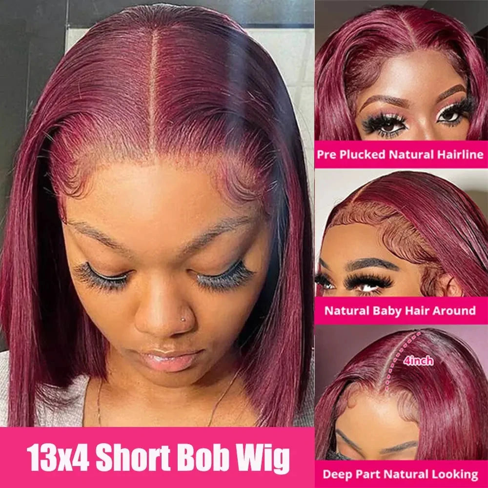 Lace Burgundy Short Bob Wig Human Hair