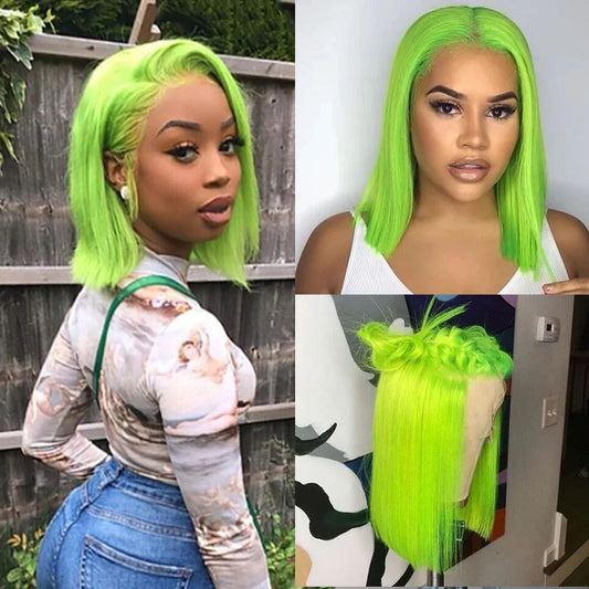 Lime Green Lace Bob Wigs Human Hair Wigs Brazilian