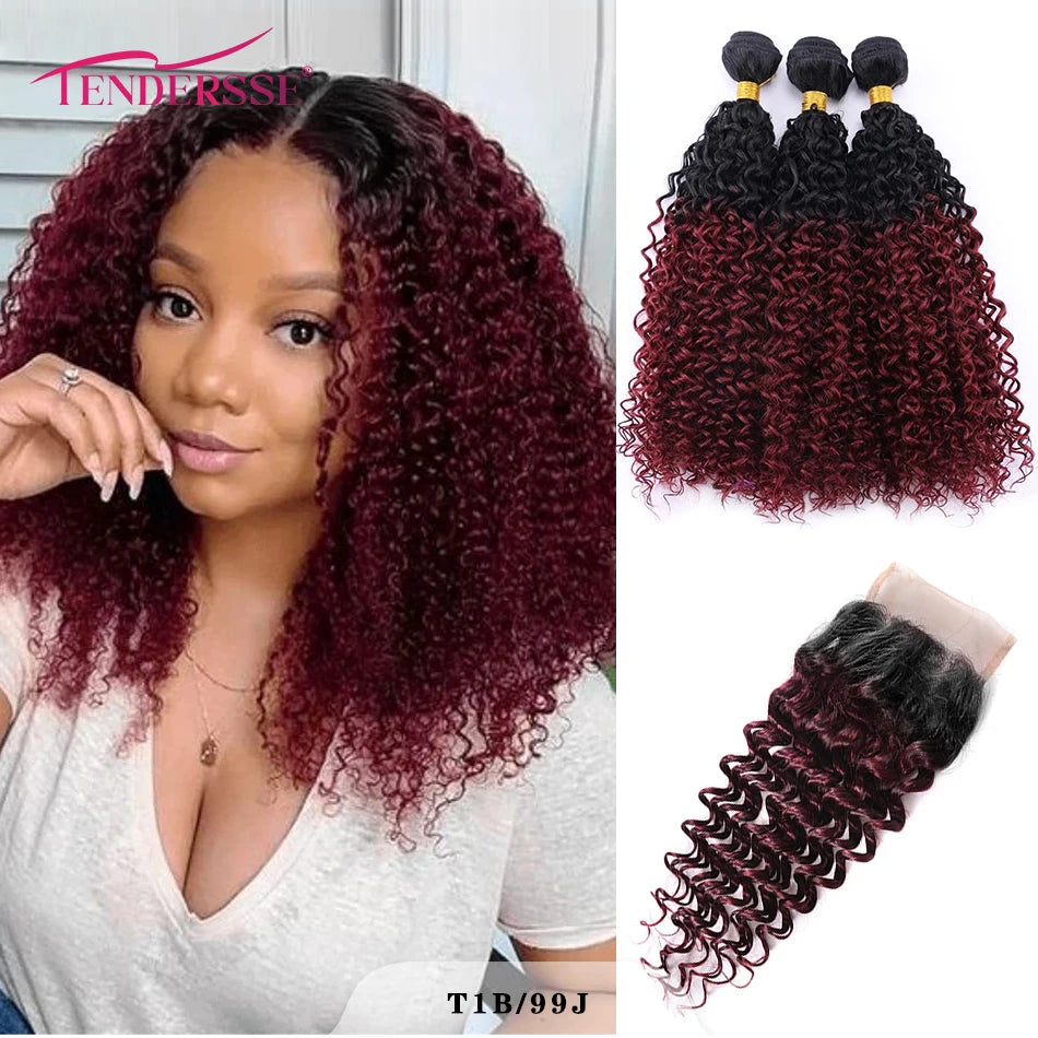 Curly Bundles With Closure Afro Bohemian