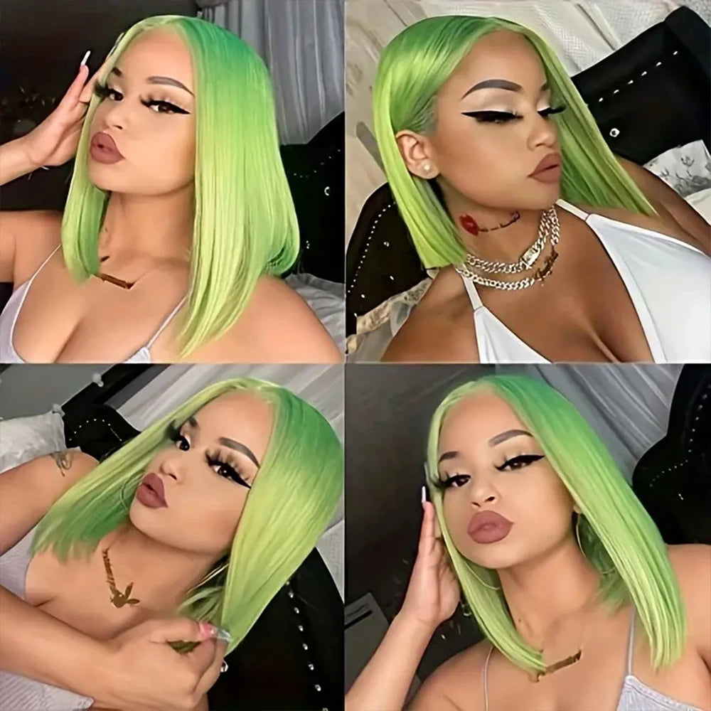 Lime Green Lace Bob Wigs Human Hair Wigs Brazilian