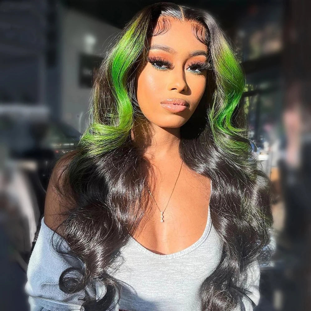 Highlight Green Body Wave Lace Frontal Wigs