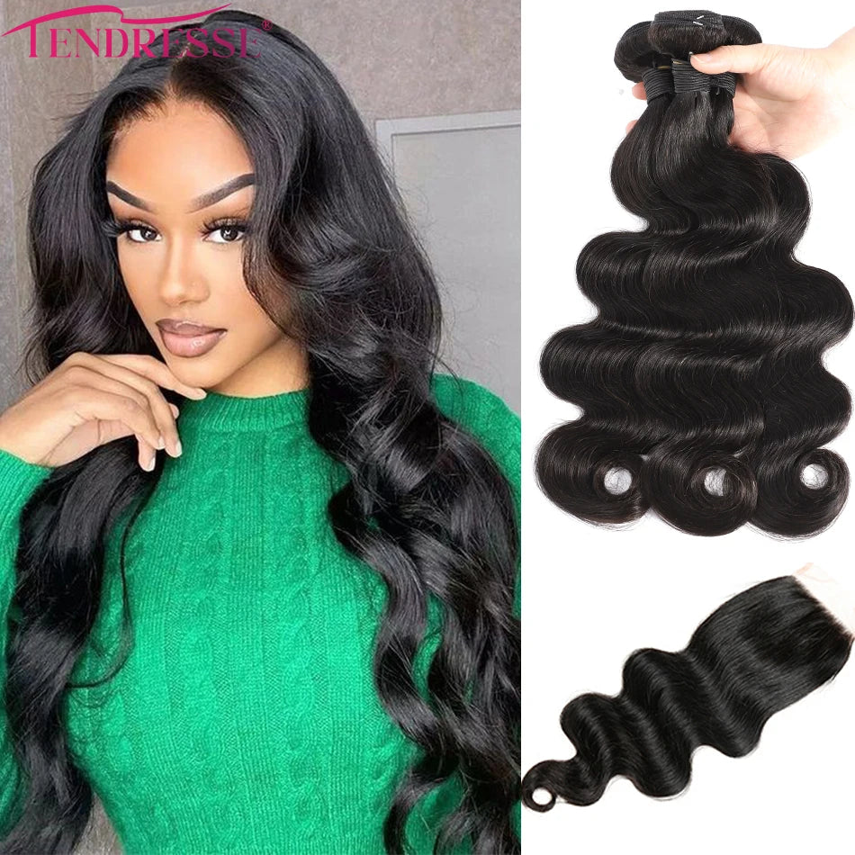 Hair Blond Brown Body Wave 3 Bundles With 4x4 HD