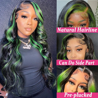 Highlight Green Body Wave Lace Frontal Wigs