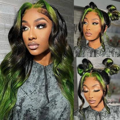 Highlight Green Body Wave Lace Frontal Wigs