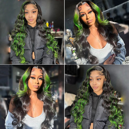 Highlight Green Body Wave Lace Frontal Wigs