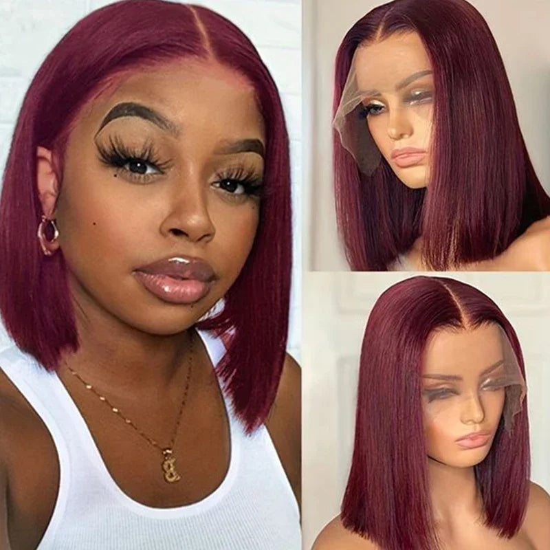 Lace Burgundy Short Bob Wig Human Hair